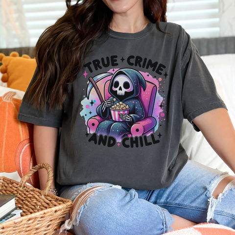 True Crime and Chill Grim Reaper Comfort Colors Unisex Garment-Dyed T-shirt
