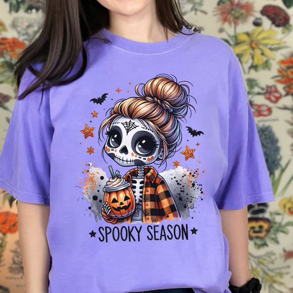 Spooky Season Sugar Skull Pumpkin Spice Halloween Fall Comfort Colors Unisex Garment-Dyed T-shirt