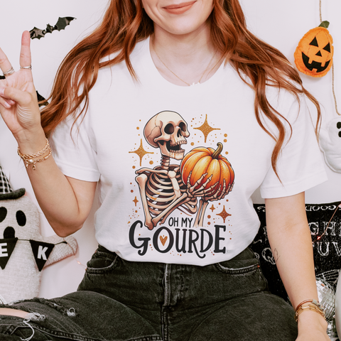 Oh My Gourd! Halloween Fall Pumpkin Skeleton Bella Canvas Unisex Jersey Short Sleeve Tee