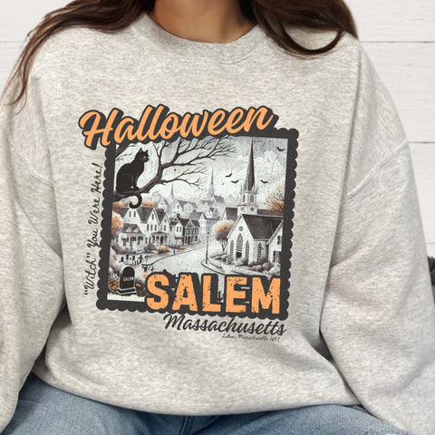 Halloween Salem Massachusetts Postcard Stamp Unisex Heavy Blend Crewneck Sweatshirt