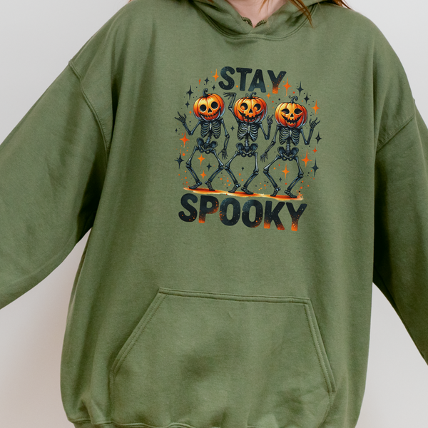 Stay Spooky Dancing Skeleton Pumpkins Fall Halloween Unisex Heavy Blend Hooded Sweatshirt