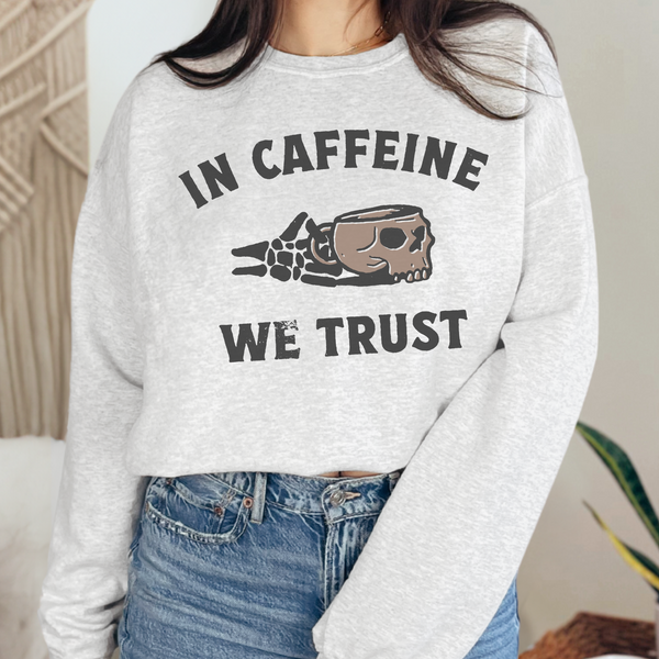 In Caffeine We Trust Skull Coffee Grunge Unisex Heavy Blend Crewneck Sweatshirt