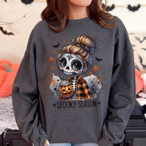 Spooky Season Sugar Skull Pumpkin Spice Halloween Fall Unisex Heavy Blend Crewneck Sweatshirt