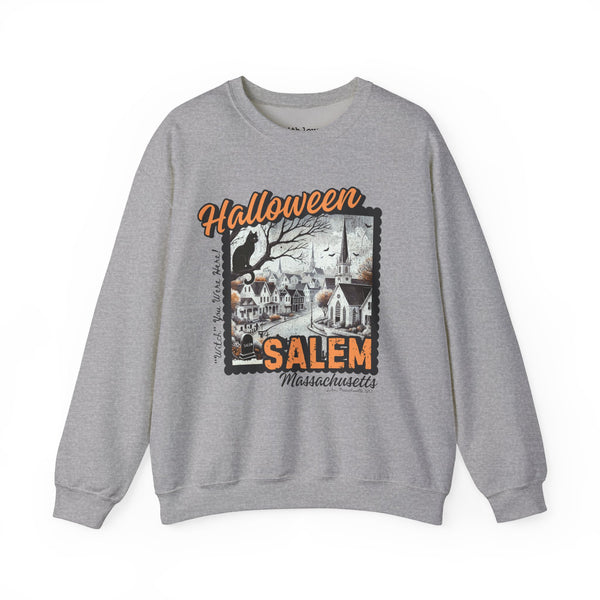 Halloween Salem Massachusetts Postcard Stamp Unisex Heavy Blend Crewneck Sweatshirt