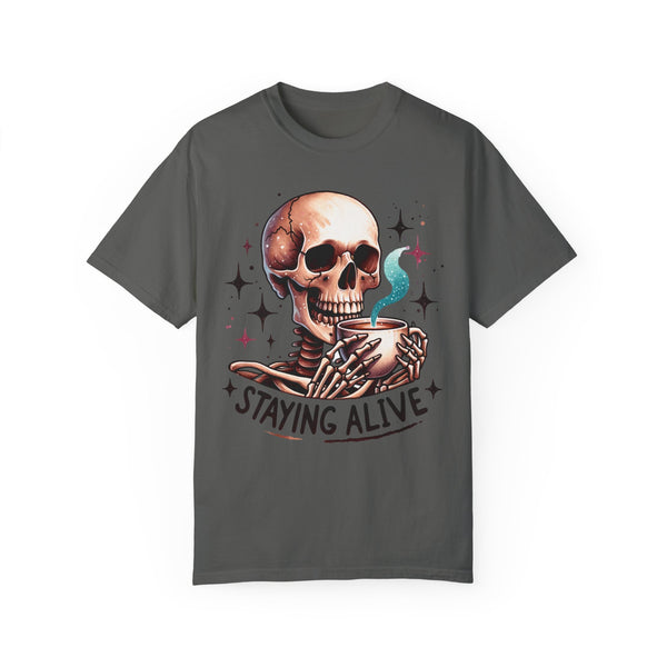 Staying Alive Skeleton Coffee Comfort Colors Unisex Garment-Dyed T-shirt