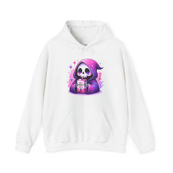 Anti Anxiety Juice Grim Reaper Skeleton Mental Health Unisex Heavy Blend Hooded Sweatshirt