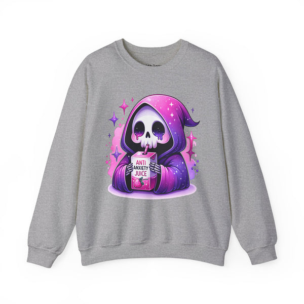 Anti Anxiety Juice Grim Reaper Skeleton Mental Health Unisex Heavy Blend Crewneck Sweatshirt