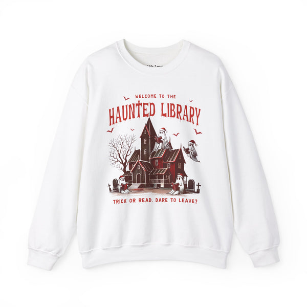 Welcome to the Haunted Library Christmas Ghosts Book Unisex Heavy Blend Crewneck Sweatshirt