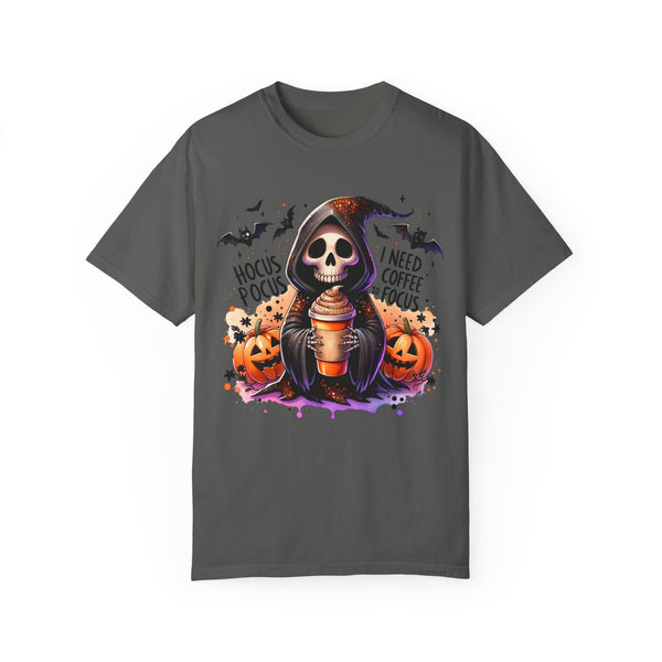 Hocus Pocus I Need Coffee to Focus Grim Reaper Halloween Comfort Colors Unisex Garment-Dyed T-shirt