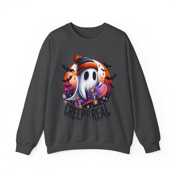 Creep It Real Skater Ghost Halloween Unisex Heavy Blend Crewneck Sweatshirt