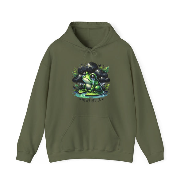 Never Better Crying Frog Mental Health Unisex Heavy Blend Hooded Sweatshirt