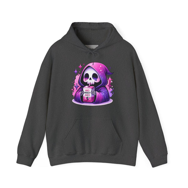 Anti Anxiety Juice Grim Reaper Skeleton Mental Health Unisex Heavy Blend Hooded Sweatshirt