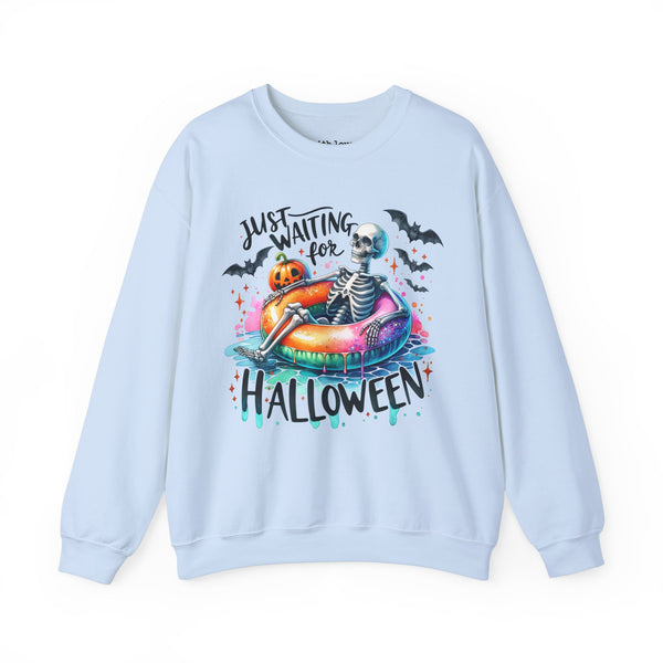 Just Waiting for Halloween Skeleton Summer Fall Unisex Heavy Blend Crewneck Sweatshirt