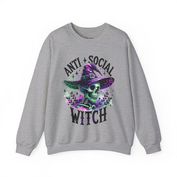 Antisocial Witch Skeleton Halloween Unisex Heavy Blend Crewneck Sweatshirt