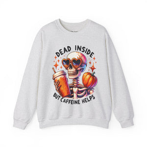 Dead Inside but Caffeine Helps Skeleton Halloween Fall Unisex Heavy Blend Crewneck Sweatshirt