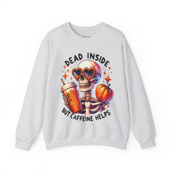 Dead Inside but Caffeine Helps Skeleton Halloween Fall Unisex Heavy Blend Crewneck Sweatshirt