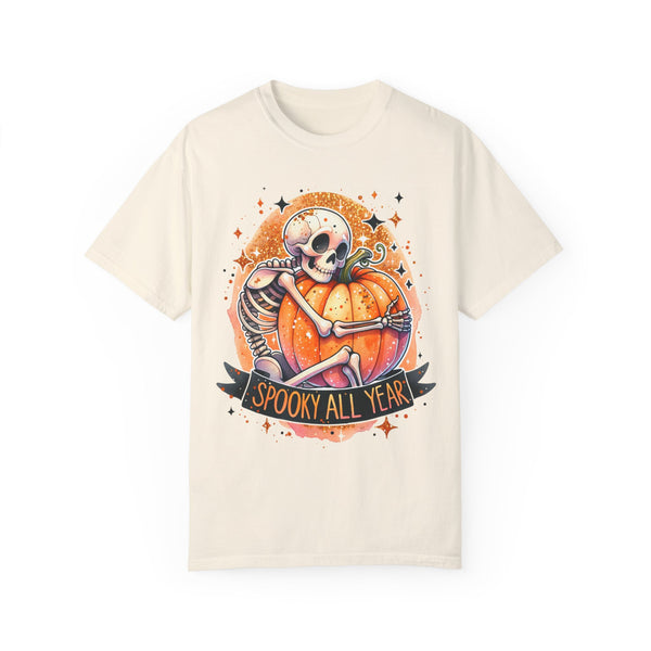 Spooky All Year Skeleton Pumpkin Halloween Fall Comfort Colors Unisex Garment-Dyed T-shirt