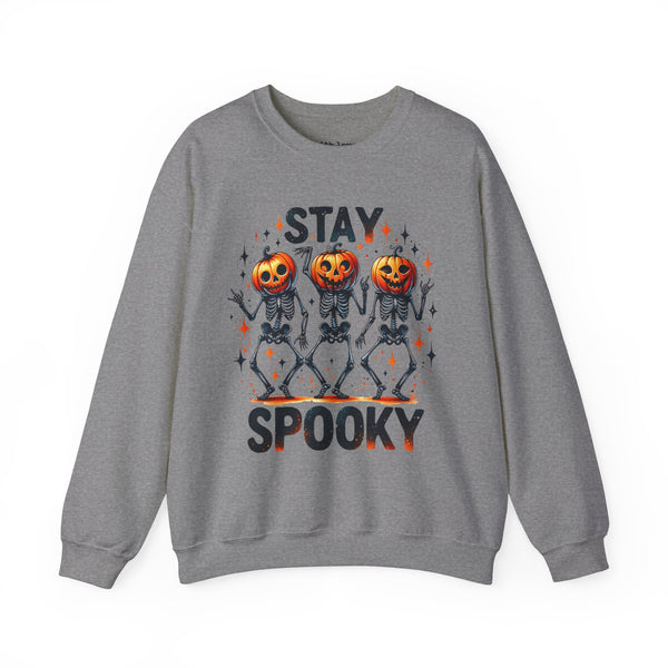 Stay Spooky Dancing Skeleton Pumpkins Halloween Fall Unisex Heavy Blend Crewneck Sweatshirt