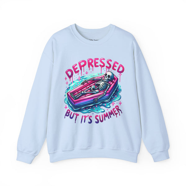 Depressed But It’s Summer Skeleton Pool Mental Health Unisex Heavy Blend Crewneck Sweatshirt