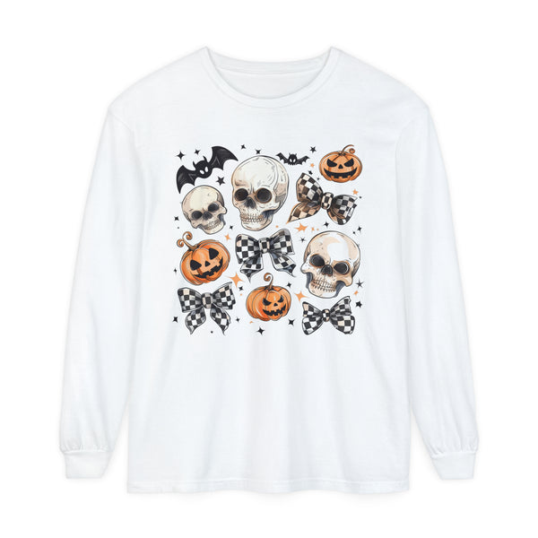 Halloween Checkered Bows Comfort Colors Unisex Garment-dyed Long Sleeve T-Shirt