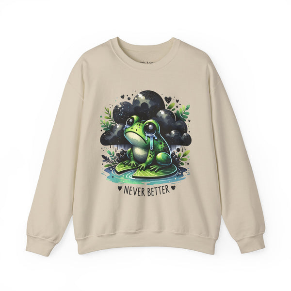 Never Better Crying Frog Mental Health Unisex Heavy Blend Crewneck Sweatshirt