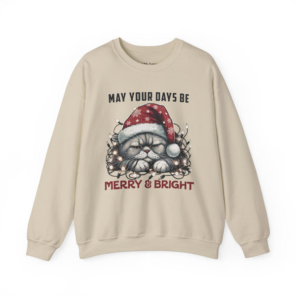 May Your Days Be Merry and Bright Grumpy Christmas Cat Unisex Heavy Blend Crewneck Sweatshirt