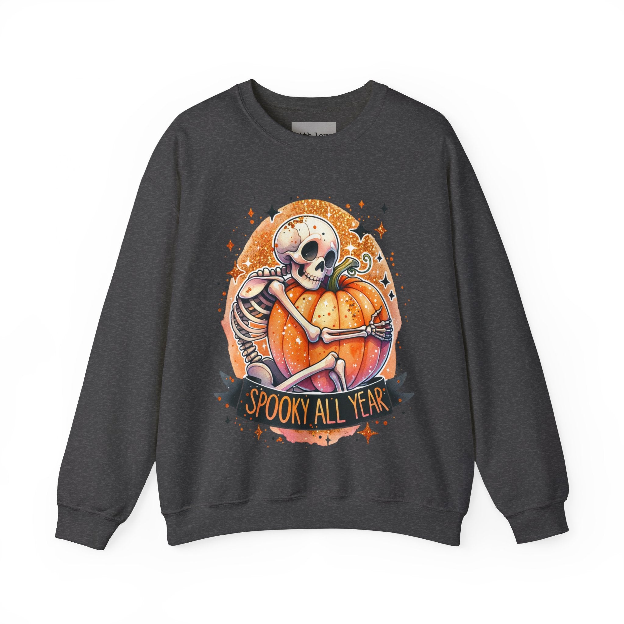 Spooky All Year Skeleton Pumpkin Fall Halloween Unisex Heavy Blend Crewneck Sweatshirt