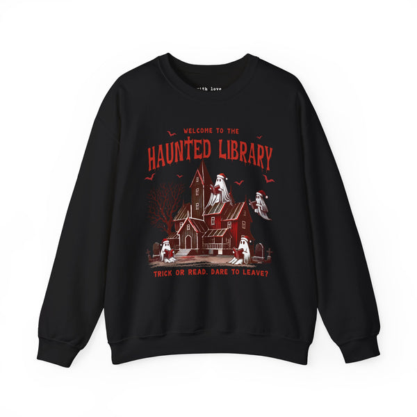 Welcome to the Haunted Library Christmas Ghosts Book Unisex Heavy Blend Crewneck Sweatshirt