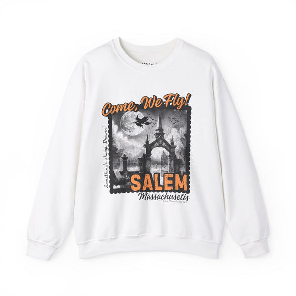 Come, We Fly Salem, Massachusetts Witch Halloween Unisex Heavy Blend Crewneck Sweatshirt