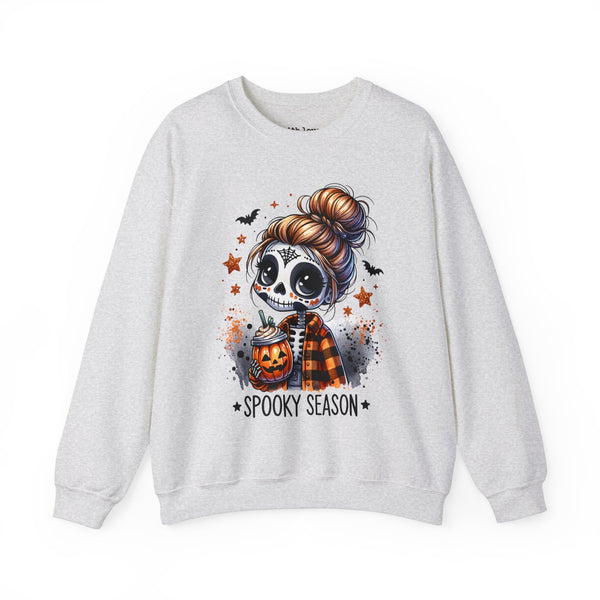 Spooky Season Sugar Skull Pumpkin Spice Halloween Fall Unisex Heavy Blend Crewneck Sweatshirt