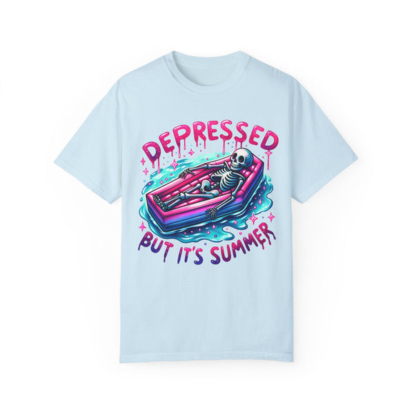 Depressed But It’s Summer Skeleton Pool Mental Health Comfort Colors Unisex Garment-Dyed T-shirt