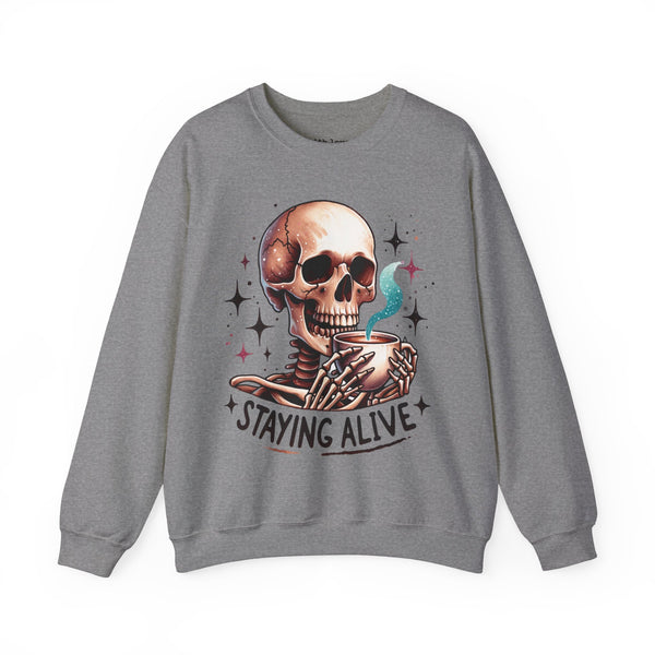 Staying Alive Skeleton Coffee Unisex Heavy Blend Crewneck Sweatshirt