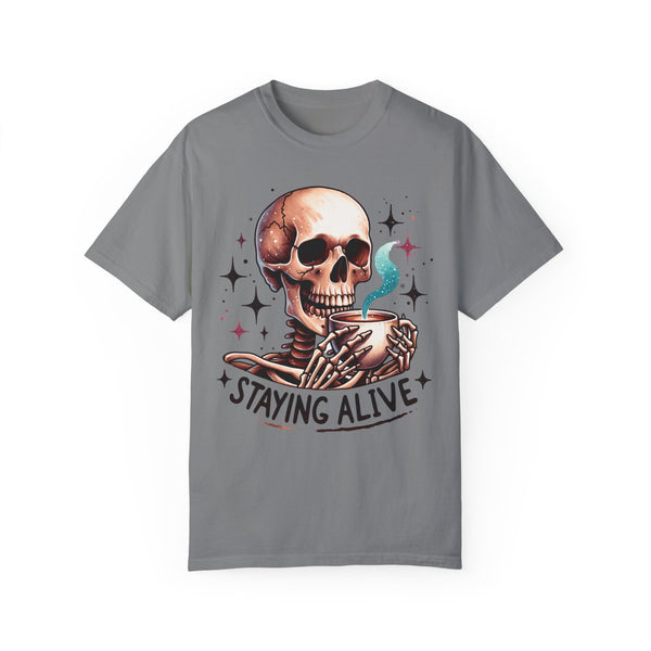 Staying Alive Skeleton Coffee Comfort Colors Unisex Garment-Dyed T-shirt