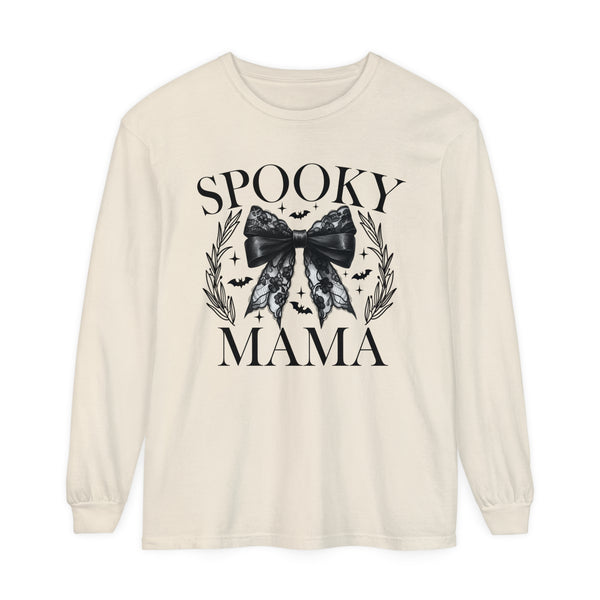 Spooky Mama Halloween Coquette Comfort Colors Unisex Garment-dyed Long Sleeve T-Shirt