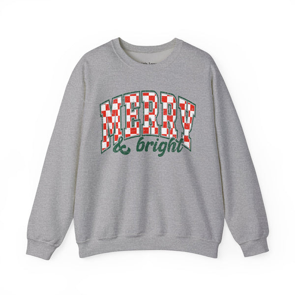 Merry and Bright Checkered Christmas Unisex Heavy Blend Crewneck Sweatshirt