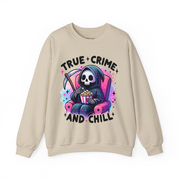 True Crime and Chill Grim Reaper Unisex Heavy Blend Crewneck Sweatshirt