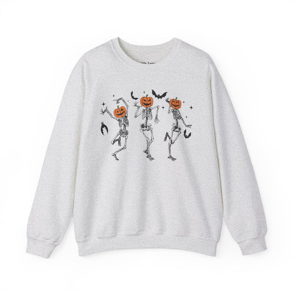 Dancing Skeleton Pumpkin Heads Halloween Crewneck Sweatshirt