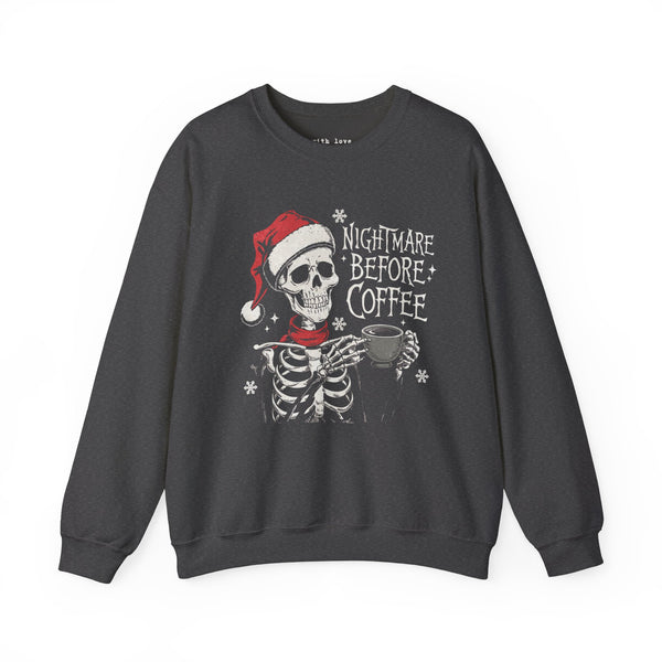 Nightmare Before Coffee Christmas Skeleton Unisex Heavy Blend Crewneck Sweatshirt