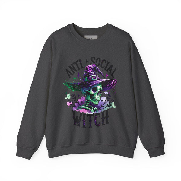 Antisocial Witch Skeleton Halloween Unisex Heavy Blend Crewneck Sweatshirt