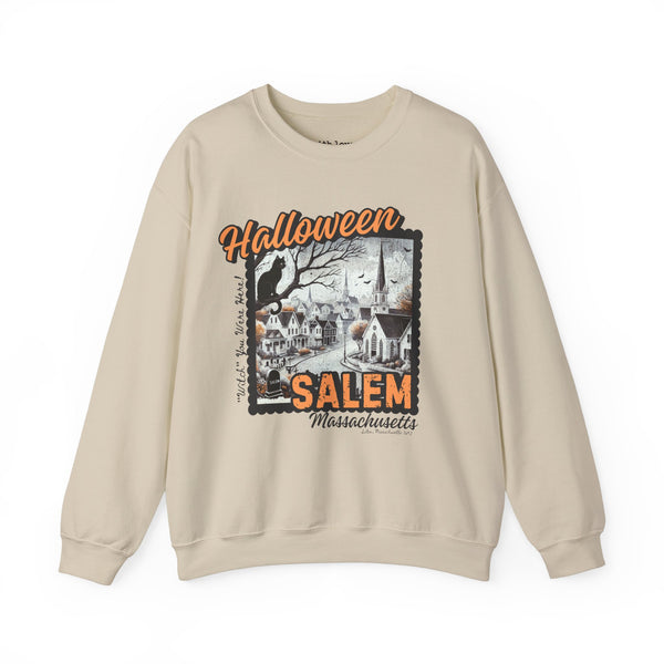 Halloween Salem Massachusetts Postcard Stamp Unisex Heavy Blend Crewneck Sweatshirt