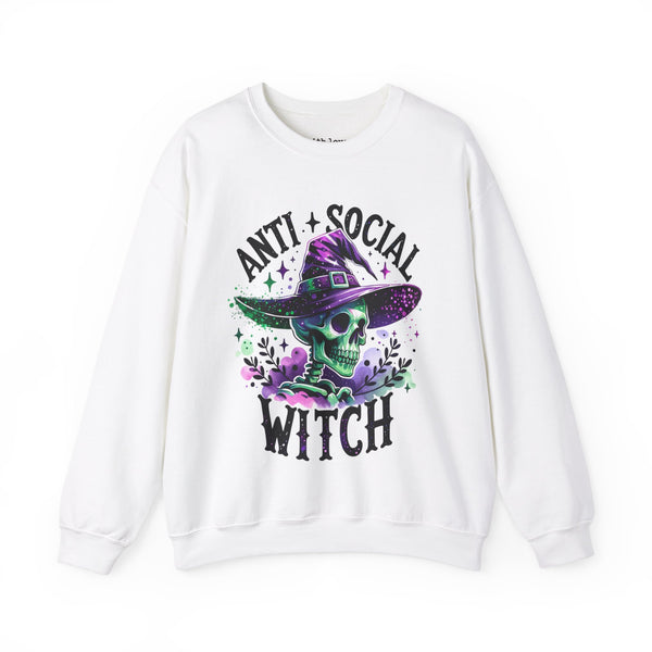 Antisocial Witch Skeleton Halloween Unisex Heavy Blend Crewneck Sweatshirt