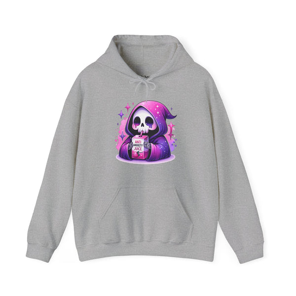 Anti Anxiety Juice Grim Reaper Skeleton Mental Health Unisex Heavy Blend Hooded Sweatshirt