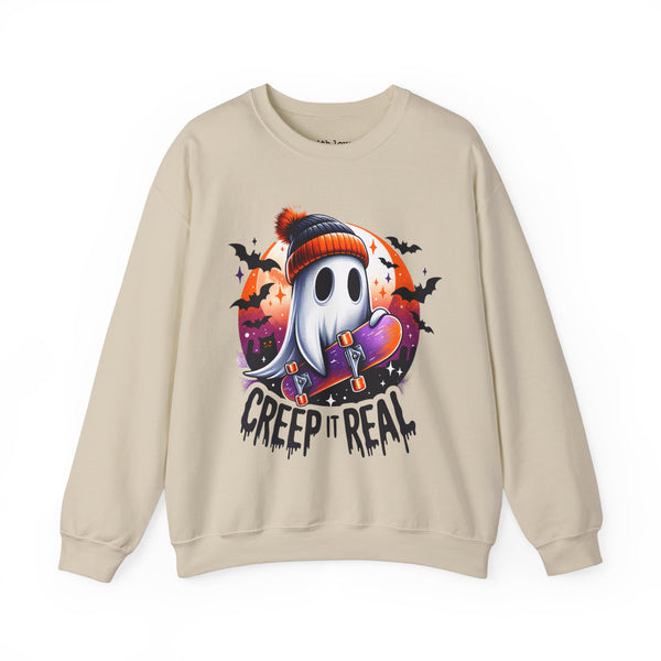 Creep It Real Skater Ghost Halloween Unisex Heavy Blend Crewneck Sweatshirt