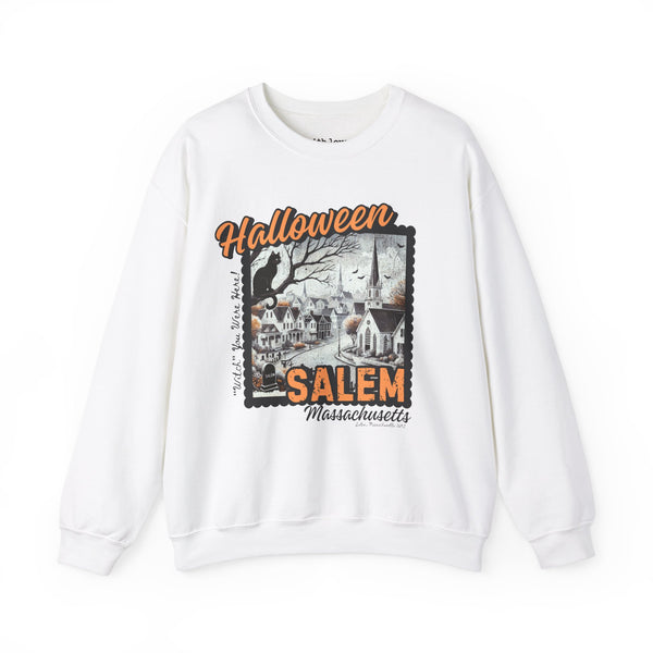 Halloween Salem Massachusetts Postcard Stamp Unisex Heavy Blend Crewneck Sweatshirt