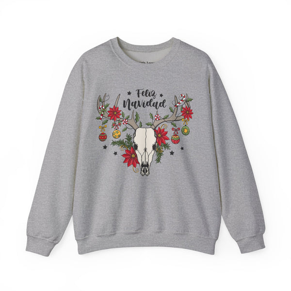 Feliz Navidad Western Skull Christmas Unisex Heavy Blend Crewneck Sweatshirt