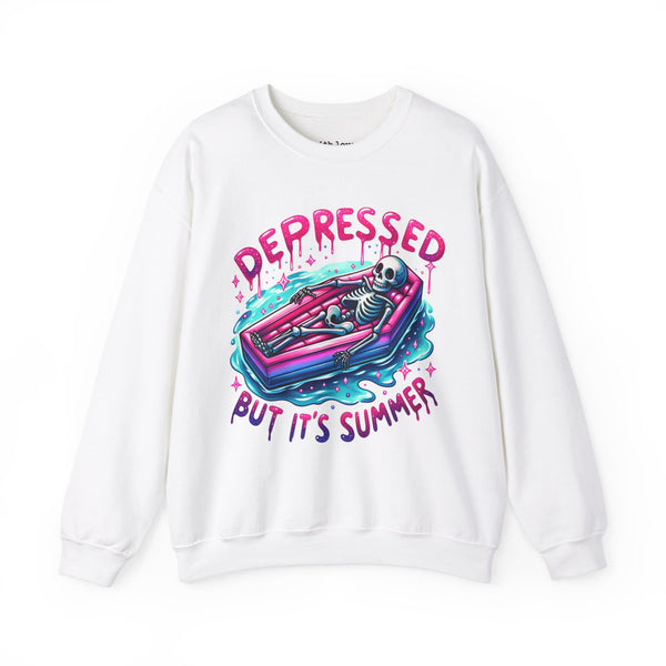 Depressed But It’s Summer Skeleton Pool Mental Health Unisex Heavy Blend Crewneck Sweatshirt