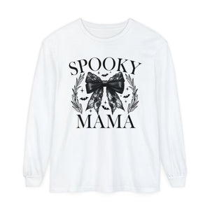 Spooky Mama Halloween Coquette Comfort Colors Unisex Garment-dyed Long Sleeve T-Shirt