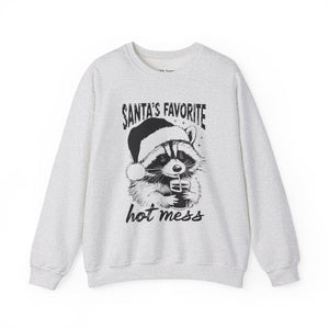 Santa’s Favorite Hot Mess Raccoon Christmas Unisex Heavy Blend Crewneck Sweatshirt