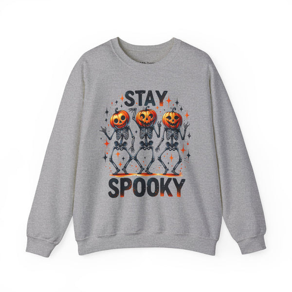 Stay Spooky Dancing Skeleton Pumpkins Halloween Fall Unisex Heavy Blend Crewneck Sweatshirt