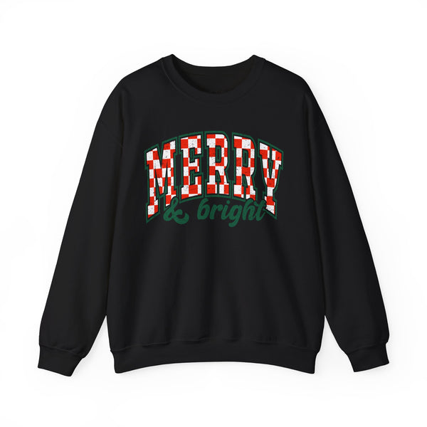 Merry and Bright Checkered Christmas Unisex Heavy Blend Crewneck Sweatshirt